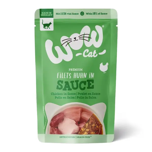 WOW Cat Chicken in sauce pouch -  Пълноценна мокра храна за котки - пилешко филе в сос, пауч  8 х 85 г