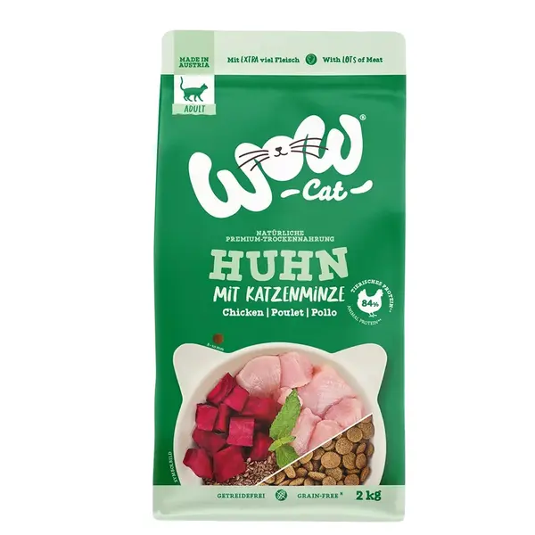 WOW Cat Adult Chicken with Catnip  - Суха храна за котки с пиле - 2 кг