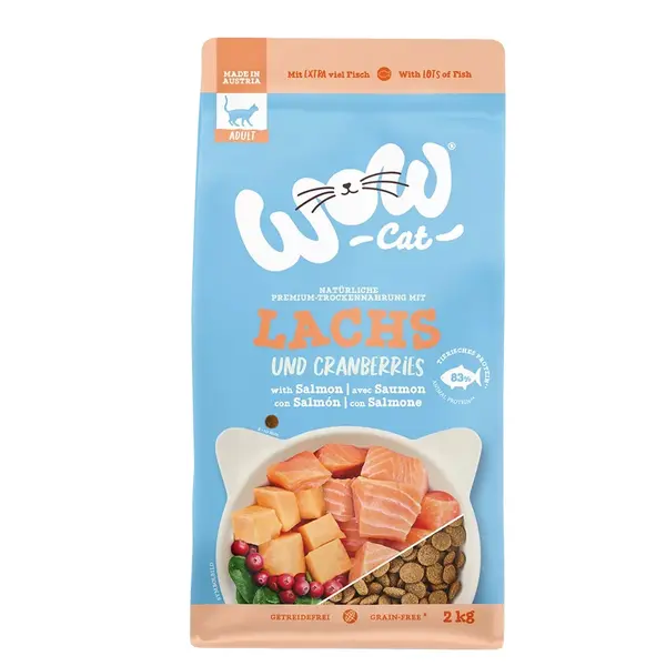 WOW Cat Adult Salmon with Cranberries - Суха храна за котки със сьомга и червени боровинки - 2 кг