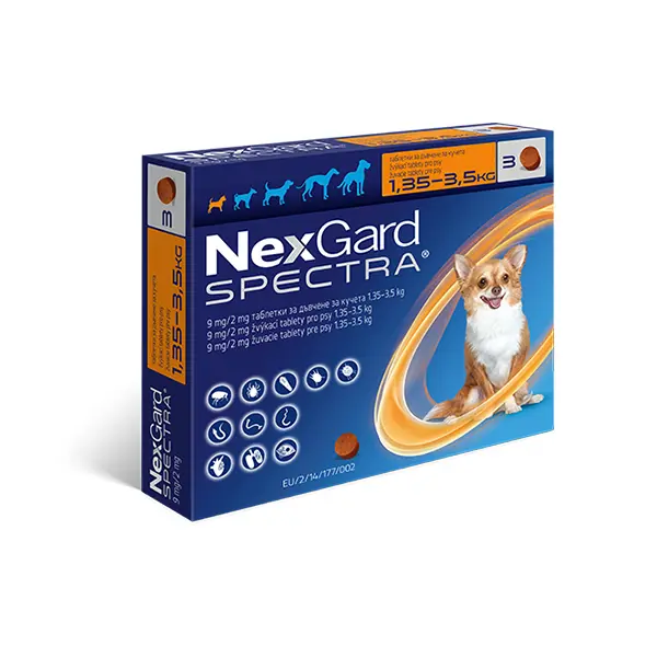 NexGard Spectra S - 3.5-7.5 кг - 2 КУТИИ х 3 ТАБЛЕТКИ