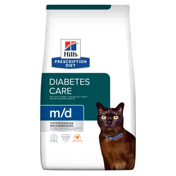 Hill's PRESCRIPTION DIET m/d Diabetes Care - лечебна суха храна за котки с диабет, за отслабване и за регулиране на кръвната захар - 1,5 кг.