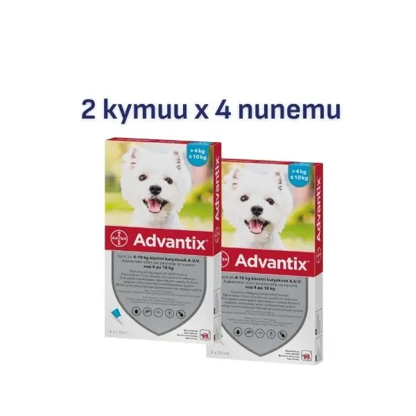 Bayer Advantix Spot On 4-10 кг - 2 КУТИИ х 4 ПИПЕТИ