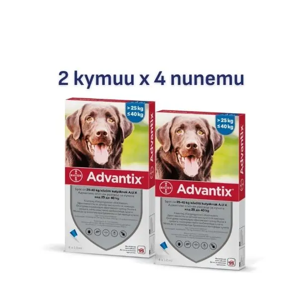 Bayer Advantix Spot On 25-40 кг - 2 КУТИИ х 4 ПИПЕТИ