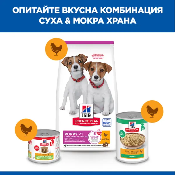 Hill's Science Plan Small&Mini Puppy Chicken - Пълноценна суха храна за кученца от малки породи, с пилешко - 3 кг