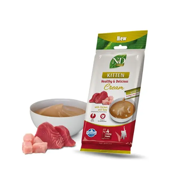 N&D Prime Kitten  Cream with Chicken & Tuna - Кремообразни лакомства за котенца  с пилешко и риба тон - 4х15 г