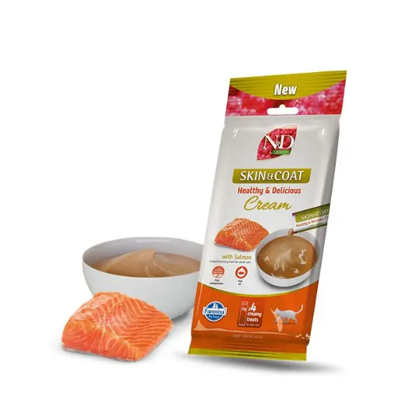 N&D Quinoa Skin & Coat Cream with Salmon - Кремообразни лакомства за  котки със сьомга - 4х15 г
