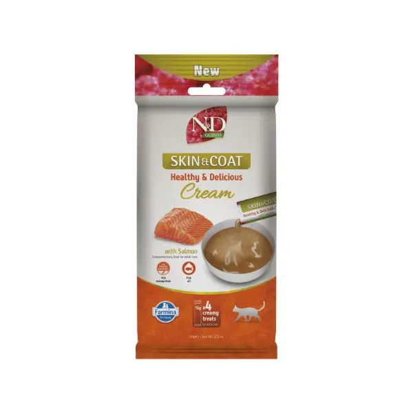 N&D Quinoa Skin & Coat Cream with Salmon - Кремообразни лакомства за  котки със сьомга - 4х15 г