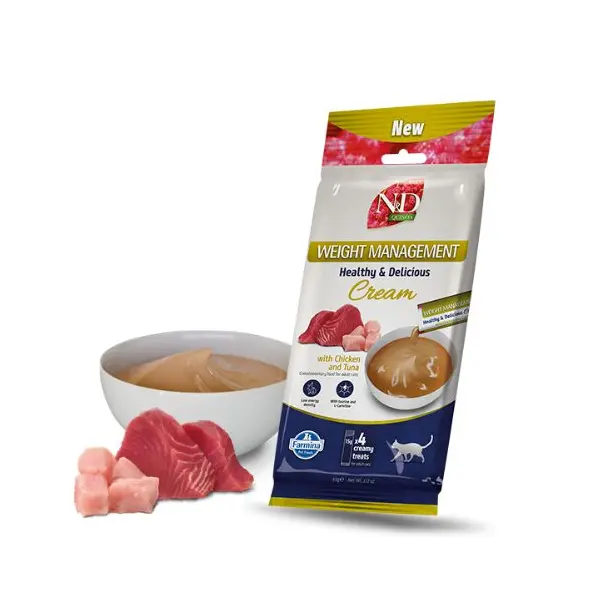 N&D Quinoa Weight Management Cream with Chicken & Tuna - Кремообразни лакомства за котки с пилешко и риба тон - 4х15 г