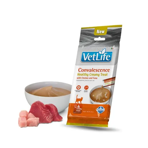 Vet Life Convalescence Healthy Creamy Treat with Chicken & Tuna - Кремообразни лакомства за котки с пилешко и риба тон - 4х15 г