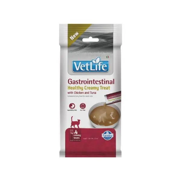 Vet Life Gastrointestinal Healthy Creamy Treat with Chicken & Tuna - Кремообразни лакомства за котки с пилешко и риба тон - 4х15 г