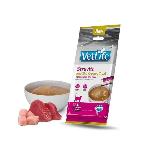 Vet Life Struvite Healthy Creamy Treat with Chicken & Tuna - Кремообразни лакомства за котки с пилешко и риба тон - 4х15 г