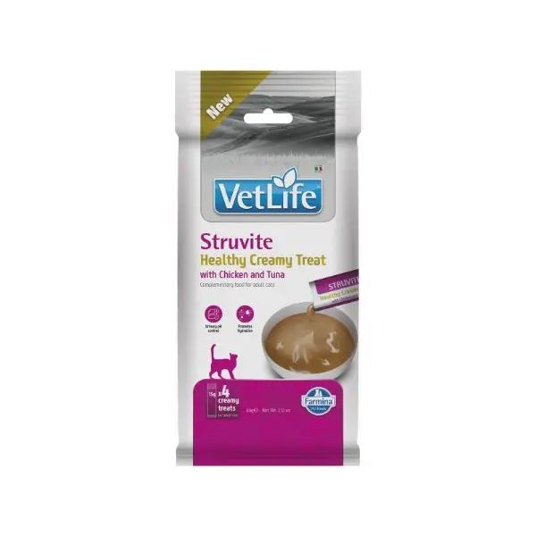 Vet Life Struvite Healthy Creamy Treat with Chicken & Tuna - Кремообразни лакомства за котки с пилешко и риба тон - 4х15 г