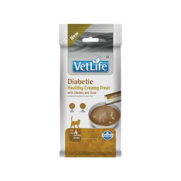 Vet Life Diabetic Healthy Creamy Treat with Chicken & Tuna - Кремообразни лакомства за котки с пилешко и риба тон - 4х15 г