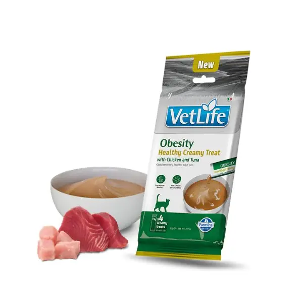 Vet Life Obesity Healthy Creamy Treat with Chicken & Tuna - Кремообразни лакомства за котки с пилешко и риба тон - 4х15 г
