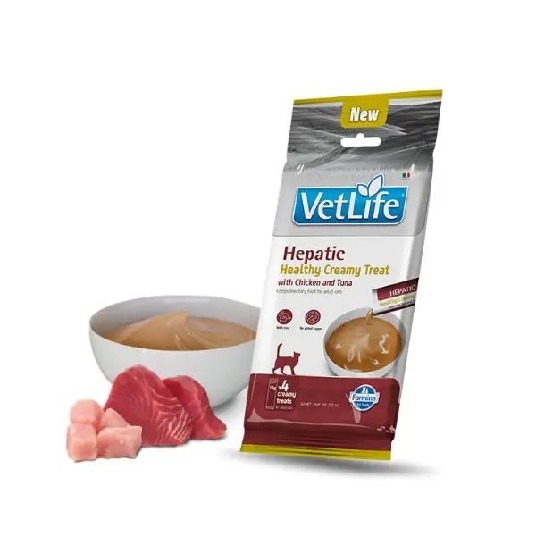 Vet Life Hepatic Healthy Creamy Treat with Chicken & Tuna - Кремообразни лакомства за котки с пилешко и риба тон - 4х15 г