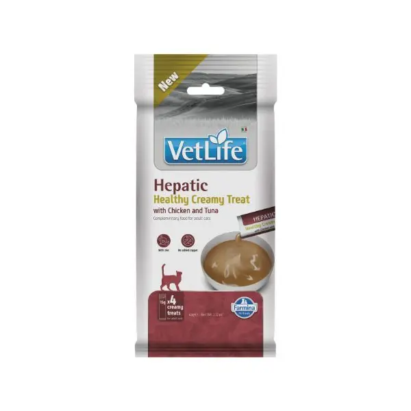 Vet Life Hepatic Healthy Creamy Treat with Chicken & Tuna - Кремообразни лакомства за котки с пилешко и риба тон - 4х15 г