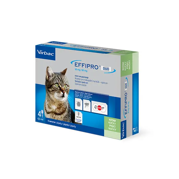 Virbac Effipro DUO Spot-on Cat –  противопаразитни пипети с двойно действие за котки - кутия с 4 броя пипети