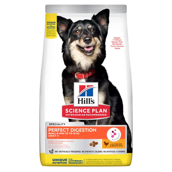 Hill’s Science Plan PERFECT DIGESTION  Small&Mini Adult Dog - Пълноценна суха храна за отлично храносмилане за кучета над 1 година от дребните породи (до 10 кг)  с пилешко и кафяв ориз -  3 кг