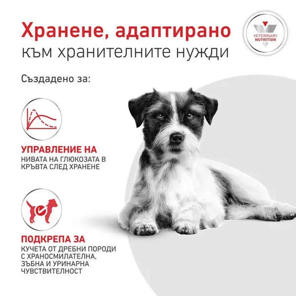 Royal Canin VHN Glycobalance Small Dog - Пълноценна диетична храна за кучета от дребни породи за pегулиране нивата на кръвна захар (диабет) - 1,5 кг