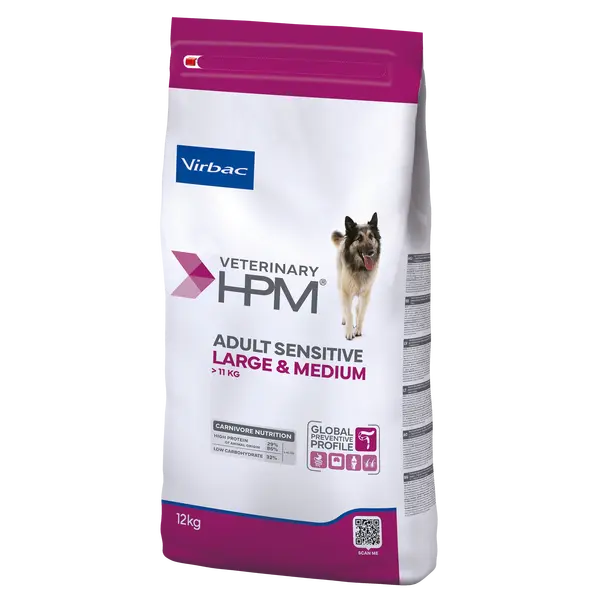 Virbac HPM Adult Sensitive Large&Medium Dog - за кучета с чувствителен стомах от средни и едри породи - 12 кг
