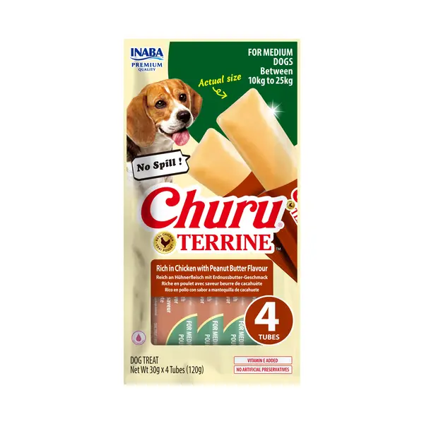Churu Terrine - Лакомство за кучета от средни породи с пиле и фъстъчено масло 4 х 30 г