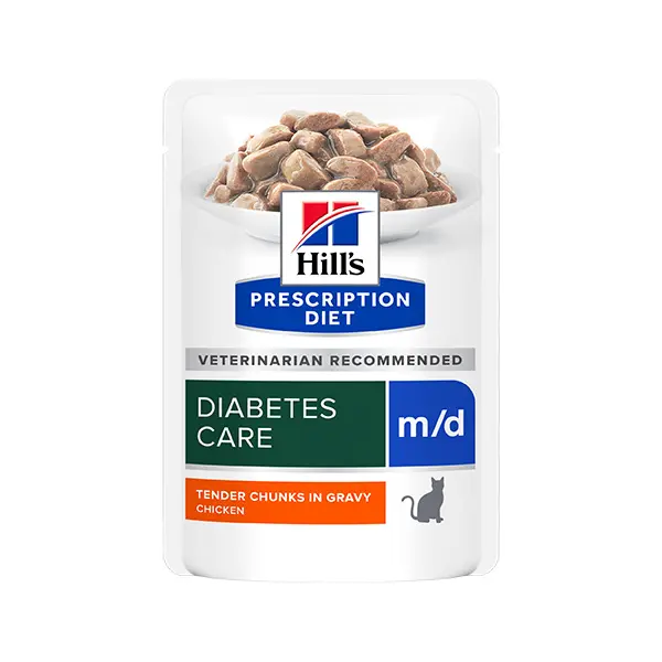 Hill's PRESCRIPTION DIET m/d Diabetes Care pouch - лечебна мокра храна за котки с диабет, пауч с пилешко - 12 бр x 85 г
