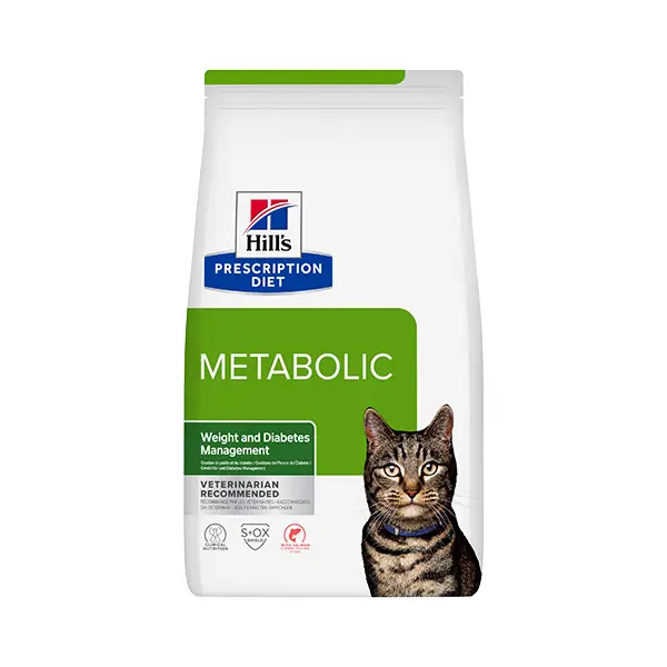 Hill's PRESCRIPTION DIET Metabolic - лечебна суха храна за котки с наднормено тегло, със сьомга
