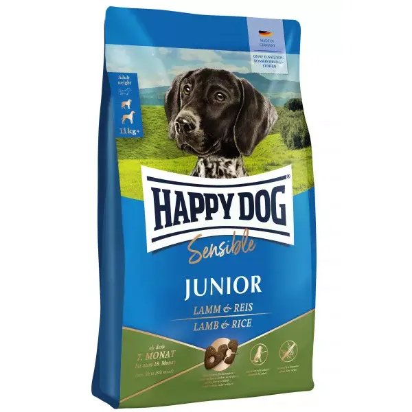 Happy Dog Sensible Junior Lamb & Rice - пълноценна храна за кученца от средни и едри породи  на възраст от 7 до 18 месеца с агнешко