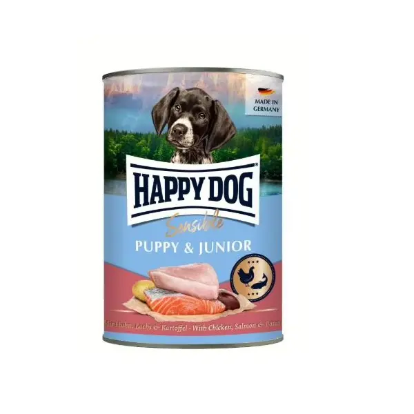 Happy Dog Sensible Puppy & Junior Salmon - Пълноценна мокра храна за чувствителни кученца и млади кучета със сьомга, консерва