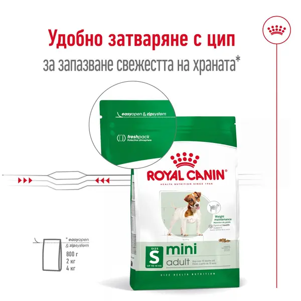 Royal Canin Mini Adult - суха храна за израснали кучета от малките породи, 8 кг + ПОДАРЪК MINI ADULT POUCH 12x85g