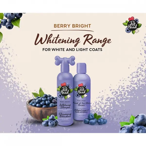 Pet Head Berry Bright – 2в1 измиващ гел за лице за кучета със светла козина и за премахване на петна от сълзи, 200 мл