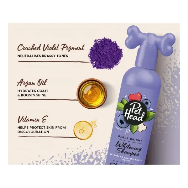 Pet Head Berry Bright Whitening Shampoo – изсветляващ шампоан за кучета с бяла или светла козина, 300 мл