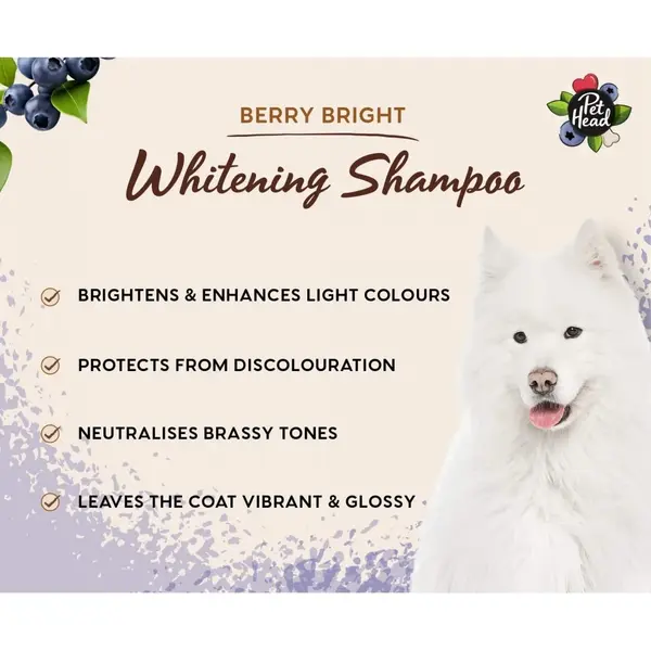 Pet Head Berry Bright Whitening Shampoo – изсветляващ шампоан за кучета с бяла или светла козина, 300 мл
