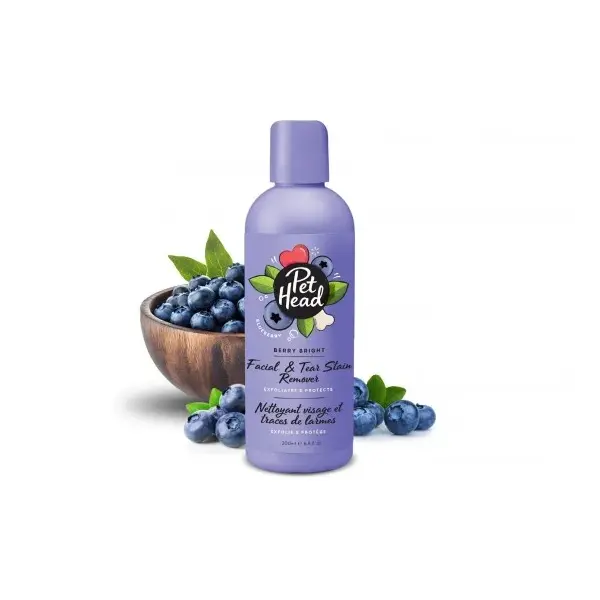 Pet Head Berry Bright – 2в1 измиващ гел за лице за кучета със светла козина и за премахване на петна от сълзи, 200 мл