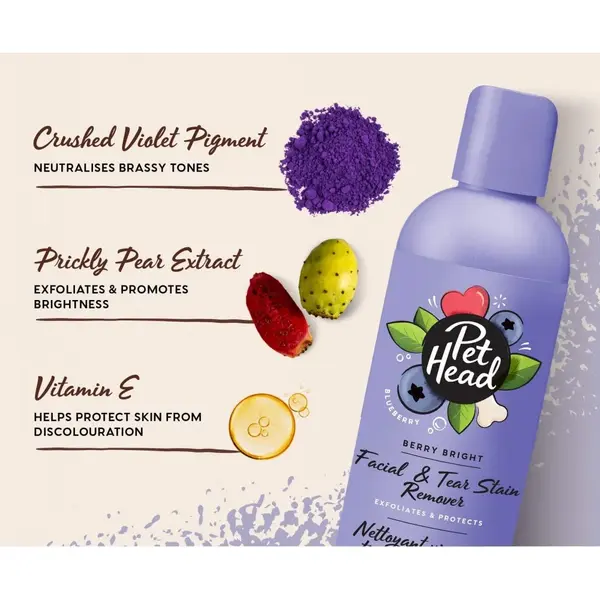 Pet Head Berry Bright – 2в1 измиващ гел за лице за кучета със светла козина и за премахване на петна от сълзи, 200 мл