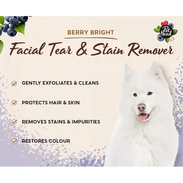 Pet Head Berry Bright – 2в1 измиващ гел за лице за кучета със светла козина и за премахване на петна от сълзи, 200 мл