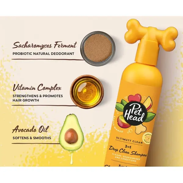 Pet Head Ultimutt Clean 3-in-1 Deep Clean Shampoo – шампоан за кучета с топически аромати с тройно действие, 300 мл