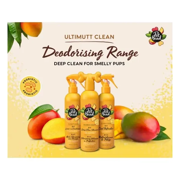 Pet Head Ultimutt Clean Coat Refresher – измиващ спрей за кучета без отмиване с тропически аромат, 300 мл