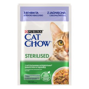 CAT CHOW Sterilised - мокра храна за кастрирани котки с агне и зелен фасул - 85g