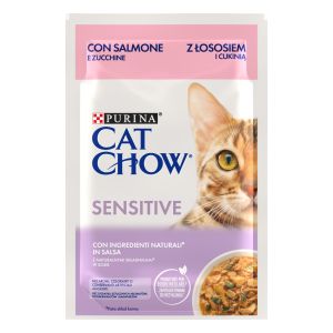 CAT CHOW Sensitive - мокра храна за котки с чувствителен стомах със сьомга и тиква - 85g