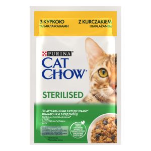 CAT CHOW Sterilised - мокра храна за кастрирани котки с пиле и патладжан - 85g