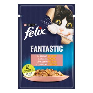 Felix Fantastic - мокра храна за котки - пауч със сьомга в желе, 85гр