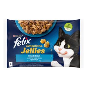 Felix Sensations - мокра храна за котки - 2 вкуса паучове риба в желе 4брх85гр