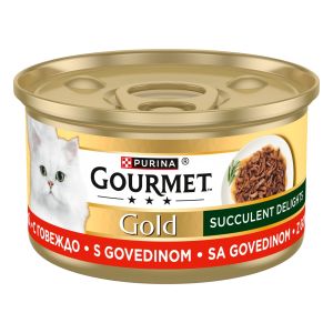 GOURMET Gold Succulent Delight with Beef - пълноценна мокра храна за котки с говеждо 85 гр