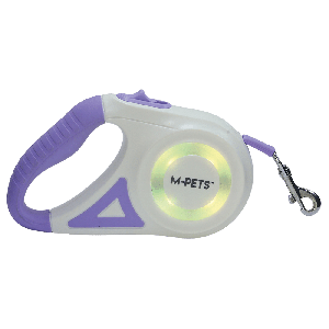 M-pets Flash Purple - Автоматичен повод с фенерче и LED светлини, 3 м, за кучета до 15кг, лилав