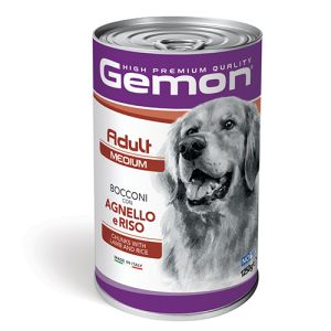 GEMON Adult Dog Chunks with Lamb & Rice 1,25 kg - Пълноценна мокра храна за кучета в зряла възраст от средните породи, консерва хапки с агнешко и ориз 1.25 кг