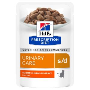 Hill's PRESCRIPTION DIET Feline s/d Urinary Care - лечебна мокра храна за котки в зряла възраст с уринарни проблеми и за бързо разтваряне на струвити, с пилешко - 85 гр