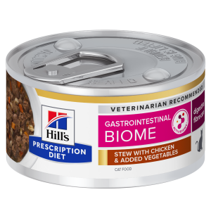 Hill's PRESCRIPTION DIET Gastrointestinal Biome Stew - лечебна мокра храна за котки с храносмилателни разстройства, запек, колит - консерва задушено със зеленчуци - 82г.