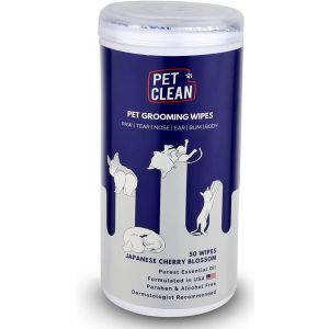 PET CLEAN Pet Grooming Wipes for Dogs & Cats  - Кърпи за почистване и дезинфекция  с натурални хипоалергенни съставки и алое, за кучета и котки - 50 бр в кутия
