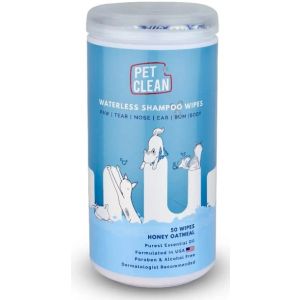 PET Clean Waterless Shampoo Wipes for Dogs & Cats - Кърпи с натурални хипоалергенни съставки за цялостно сухо почистване, за кучета и котки  - 50 бр. кърпички